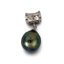 Load image into Gallery viewer, 14k White Gold Cuff &amp; Diamond Baroque Tahitian Pearl Pendant
