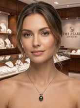 Load image into Gallery viewer, 14k White Gold Cuff &amp; Diamond Baroque Tahitian Pearl Pendant
