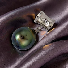 Load image into Gallery viewer, 14k White Gold Cuff &amp; Diamond Baroque Tahitian Pearl Pendant
