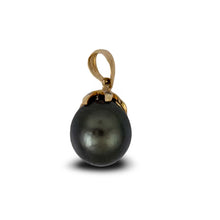 Load image into Gallery viewer, 14k Yellow Gold Star-Bale &amp; Diamond Semi-Round Tahitian Pearl Pendant
