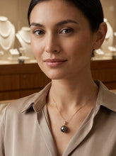 Load image into Gallery viewer, 14k Yellow Gold Star-Bale &amp; Diamond Semi-Round Tahitian Pearl Pendant