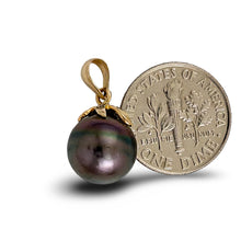 Load image into Gallery viewer, 14k Yellow Gold Star-Bale &amp; Diamond Black Tahitian Pearl Pendant