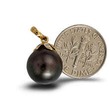 Load image into Gallery viewer, 14k Yellow Gold Star-Bale &amp; Diamond Tahitian Pearl Pendant