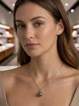 Load image into Gallery viewer, 14k Solid White Gold Star-Bale &amp; Diamond Baroque Black Tahitian Pearl Pendant