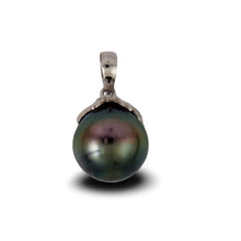Load image into Gallery viewer, 14k Solid White Gold Star-Bale &amp; Diamond Baroque Black Tahitian Pearl Pendant