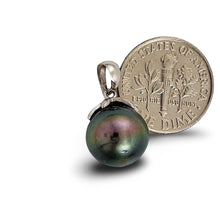 Load image into Gallery viewer, 14k Solid White Gold Star-Bale &amp; Diamond Baroque Black Tahitian Pearl Pendant
