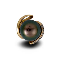 Load image into Gallery viewer, 14k Yellow Gold “S” Bale &amp; Diamond Peacock Tahitian Pearl Pendant Necklace