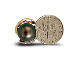 Load image into Gallery viewer, 14k Yellow Gold “S” Bale &amp; Diamond Peacock Tahitian Pearl Pendant Necklace