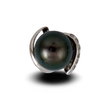 Load image into Gallery viewer, 14k Solid White Gold “S” Bale &amp; Diamond Black Tahitian Pearl Pendant