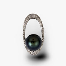 Load image into Gallery viewer, 14k White Gold Oval-Bale &amp; 55-Diamond Baroque Tahitian Pearl Pendant