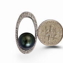 Load image into Gallery viewer, 14k White Gold Oval-Bale &amp; 55-Diamond Baroque Tahitian Pearl Pendant