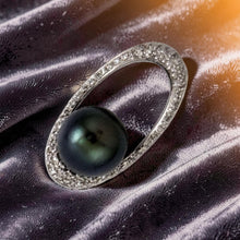 Load image into Gallery viewer, 14k White Gold Oval-Bale &amp; 55-Diamond Baroque Tahitian Pearl Pendant