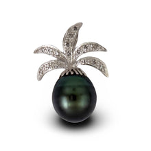 Load image into Gallery viewer, 14k White Gold Pineapple-Bale &amp; 16-Diamond Black Tahitian Pearl Pendant
