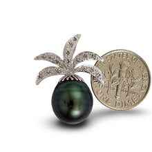 Load image into Gallery viewer, 14k White Gold Pineapple-Bale &amp; 16-Diamond Black Tahitian Pearl Pendant