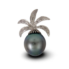 Load image into Gallery viewer, 14k White Gold Pineapple-Bale &amp; 16-Diamond Tahitian Pearl Pendant
