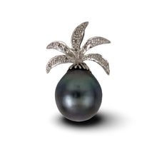 Load image into Gallery viewer, 14k Solid White Gold Pineapple-Bale &amp; Diamond Black Tahitian Pearl Pendant