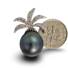 Load image into Gallery viewer, 14k Solid White Gold Pineapple-Bale &amp; Diamond Black Tahitian Pearl Pendant