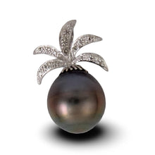 Load image into Gallery viewer, 14k Solid White Gold Pineapple-Bale &amp; Diamond Black Tahitian Pearl Pendant