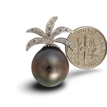 Load image into Gallery viewer, 14k Solid White Gold Pineapple-Bale &amp; Diamond Black Tahitian Pearl Pendant