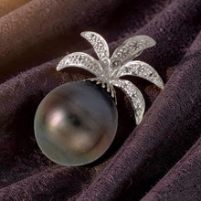 Load image into Gallery viewer, 14k Solid White Gold Pineapple-Bale &amp; Diamond Black Tahitian Pearl Pendant