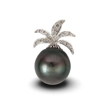 Load image into Gallery viewer, 14k Solid White Gold Pineapple-Bale &amp; Diamond Black Tahitian Pearl Pendant