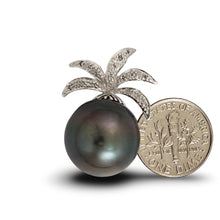 Load image into Gallery viewer, 14k Solid White Gold Pineapple-Bale &amp; Diamond Black Tahitian Pearl Pendant