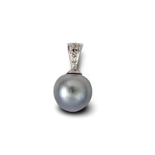 Load image into Gallery viewer, 14k Solid White Gold Bale &amp; Diamond Silver-Tone Tahitian Pearl Pendant