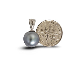 Load image into Gallery viewer, 14k Solid White Gold Bale &amp; Diamond Silver-Tone Tahitian Pearl Pendant