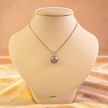 Load image into Gallery viewer, 14k Solid White Gold Bale &amp; Diamond Silver-Tone Tahitian Pearl Pendant