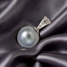 Load image into Gallery viewer, 14k Solid White Gold Bale &amp; Diamond Silver-Tone Tahitian Pearl Pendant