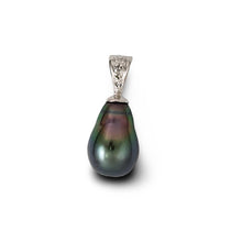 Load image into Gallery viewer, 14k Solid White Gold Bail &amp; Diamond Baroque Tahitian Pearl Pendant
