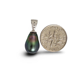 Load image into Gallery viewer, 14k Solid White Gold Bail &amp; Diamond Baroque Tahitian Pearl Pendant