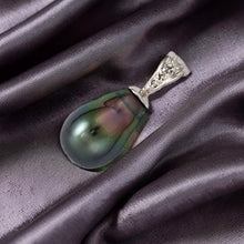 Load image into Gallery viewer, 14k Solid White Gold Bail &amp; Diamond Baroque Tahitian Pearl Pendant