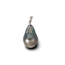 Load image into Gallery viewer, 14k Solid White Gold Eyes-Design &amp; Diamond Baroque Tahitian Pearl Pendant