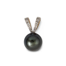 Load image into Gallery viewer, 14k Solid Yellow Gold Rabbit-Ear &amp; Diamond Black Tahitian Pearl Pendant