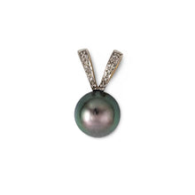 Load image into Gallery viewer, 14k Solid Yellow Gold Rabbit-Ear &amp; Diamond Black Tahitian Pearl Pendant