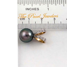 Load image into Gallery viewer, 14k Solid Yellow Gold Rabbit-Ear &amp; Diamond Black Tahitian Pearl Pendant