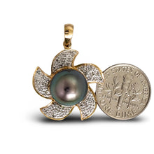 Load image into Gallery viewer, 14k Solid Yellow Gold &amp; Diamond Tahitian Pearl Pendant