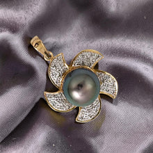 Load image into Gallery viewer, 14k Solid Yellow Gold &amp; Diamond Tahitian Pearl Pendant