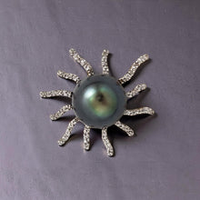Load image into Gallery viewer, Tahitian Pearl Sunburst Diamond Pendant
