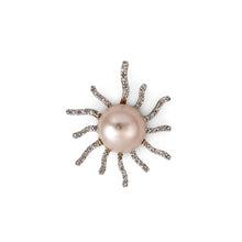 Load image into Gallery viewer, 14k Yellow Gold &amp; 42-Diamond Pink Pearl Sunburst Pendant