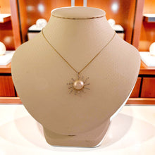 Load image into Gallery viewer, 14k Yellow Gold &amp; 42-Diamond Pink Pearl Sunburst Pendant
