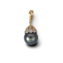 Load image into Gallery viewer, 14k Yellow Gold &amp; 6-Diamond Black Tahitian Pearl Pendant
