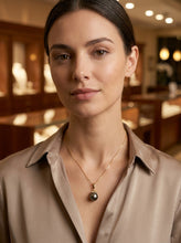 Load image into Gallery viewer, 14k Yellow Gold &amp; 6-Diamond Black Tahitian Pearl Pendant