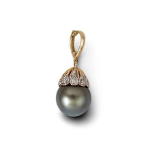 Load image into Gallery viewer, 14k Yellow Gold &amp; 6-Diamond 12 mm Black Tahitian Pearl Pendant