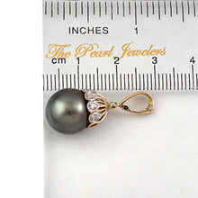 Load image into Gallery viewer, 14k Yellow Gold &amp; 6-Diamond 12 mm Black Tahitian Pearl Pendant