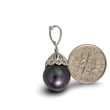 Load image into Gallery viewer, 14k White Gold &amp; 6-Diamond Black Tahitian Pearl Pendant