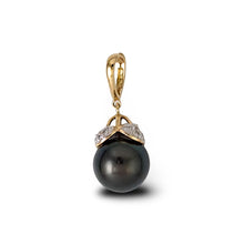 Load image into Gallery viewer, 14k Yellow Gold &amp; 8-Diamond Black Tahitian Pearl Pendant