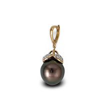 Load image into Gallery viewer, 14k Yellow Gold Enhance-Bale &amp; Diamond Black Tahitian Pearl Pendant