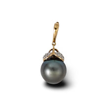 Load image into Gallery viewer, 14k Yellow Gold Enhance-Bale &amp; Diamond Black Tahitian Pearl Pendant